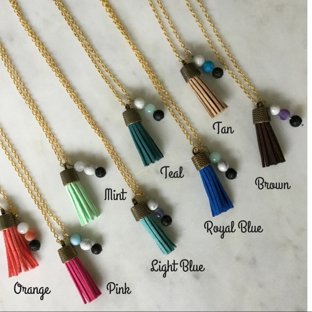 Lava Rock necklace w/ crystals and tassle